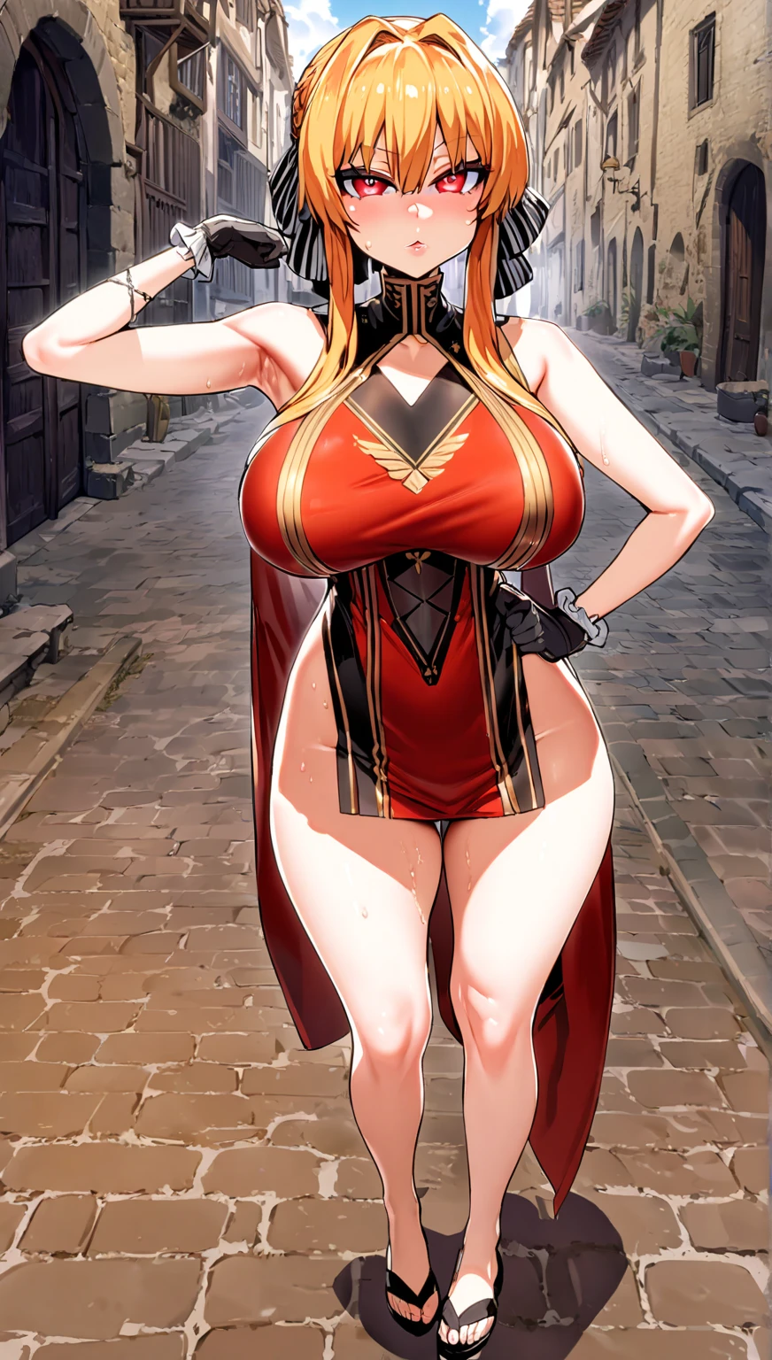 masterpiece, Highest quality, High resolution, Hancock 1, One girl, Boa Hancock, Large Breasts, Long Hair, Epaulettes, Cape, Side slits, Cowboy Shot, Are standing, View your viewers, Sexy pose, Safe at Work, Hands Behind Back, Perfect Fingers,