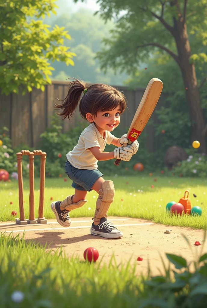 A boy playing cricket with log hair hitting a huge six
