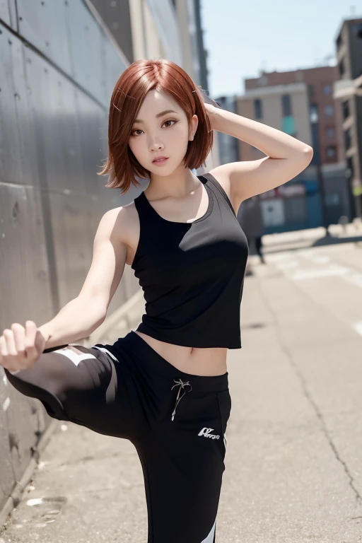 (18 year old woman bouldering climbing a wall:1.5)、(Stern profile:1.2)、(The best quality at its best:1.4), (Super detailed), (Very detailed CG unified 16k), Beautiful woman with perfect figure: 1.4, Sharp focus: 1.2, Very detailed, High-quality RAW color photos, Professional photography, Great face and eyes, cosmetics, (Amazingly beautiful girl), ((bouldering wear:1.5)), Sexy posture,(View from below), Realistic movie faces, Full body long view from head to toe, Realistic, ((Realistic natural orange red hairstyle, Realistic blue eyes)), ( Short Bob Hair:1.5), (necklace:1.5)、, Very beautiful face, Perfect model beauty, Mouth swelling, Highly detailed face and skin texture, Fine grain, double eyelid, Medium chest, (masterpiece), highest quality, High resolution, Very detailed, Blurred Background, Depth of written boundary, Cinema Lighting, Great legs, , Clear, well-maintained skin,