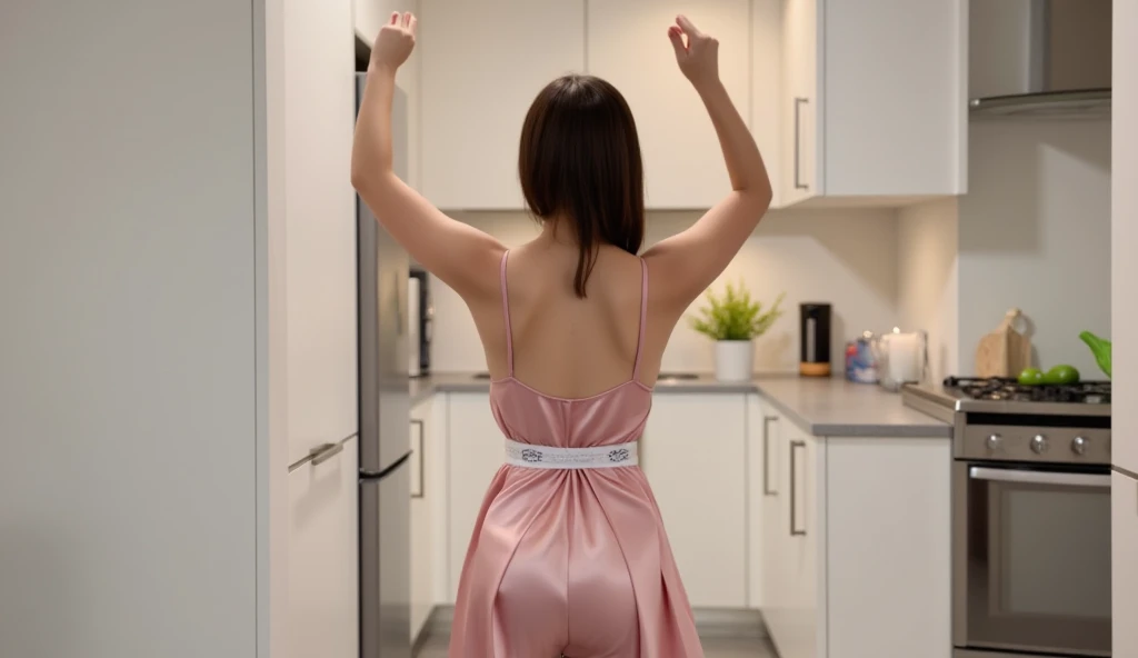 photorealistic,
photo of a woman,
Akito Tsuda, back view , put ass on kitchen , big ass . Sexy , bikini