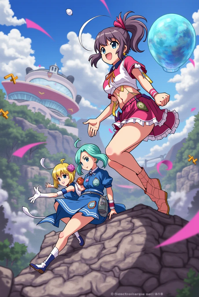 『Help me!!』Character traits are:、Make your logo comical and pop。The illustrations are inspired by Akira Toriyama's painting style.、Draw characters and backgrounds with clear lines。