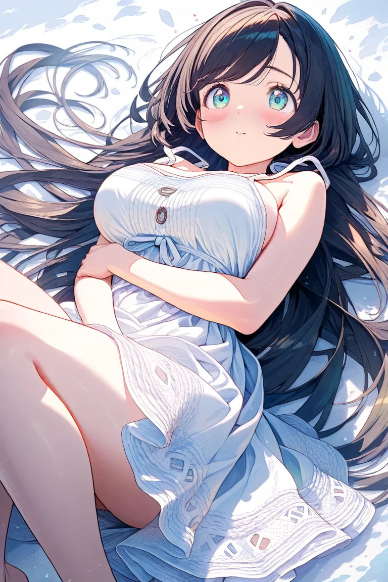 Chitanda，There is only one beautiful girl，Purple Eyes, Black Hair, Natural straight hair, Straight bangs，Extremely refined，open your lips，Face is so red，Very white skin，Skin as delicate as porcelain，Glowing skin，big eyes，Flowing long hair，beautiful girl, Like a dream，Slim，Slim waist，soft, (sensuous), (Kawaii), Dream quality，Sweaty and sweaty，Wet skin，Side breasts，snowflake，Playing in the snow on the snow mountain，Looking up，Looking up，Falling to the ground，Thighs clamp hands，It's covered in water，Hands reach into your pants，White transparent dress，Profile，（Completely naked），Gluteal groove，The outline of the breasts is visible through clothing，Completely naked back，nacked hip，very close，Deep V neckline，Loose neckline，Beautiful big breasts，No pants，nopan，no pants，Bare shoulders，There are no shoulder straps，Exposed collarbone，Delicate clavicle，Delicate hands and feet，Bare neck，There are no clothes around the neck，Bare thighs，Exposed groin，Camel toe，extremely shy，Ultra-high resolution, (masterpiece:1.2, best quality), (Delicate and beautiful eyes: 1.2), (Beautiful and delicate face)