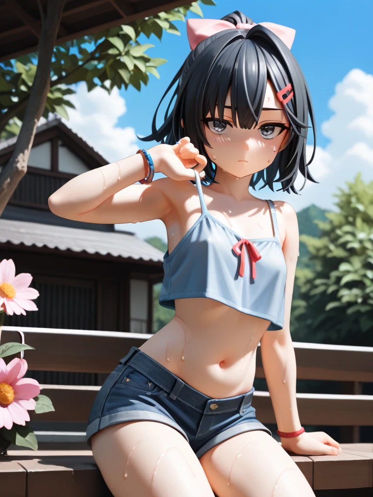 Swimwear、Girl、Girl、Primary school students、sharp、Black Hair,、Short Hair、whole body、