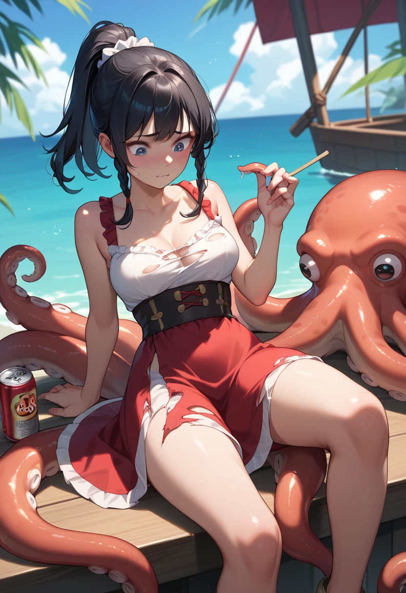 NSFW、Panoramic viewing angle、Pussy Real、Breast Real、Mastepiece、It is high resolution.、Photo woman、Detailed digital illustration、Wavy Long Hair、Folded ponytail、Detailed eyes、Shiny Hair、((Naked in a high leg bikini:1.6))、Very beautiful woman、The eyes are double、Normal chest、Bust A cup、high resolution、high quality、Detailed background、((Very crowded beach:1.4))、((Two Arms、Four fingers、One thumb))、((Two Legs、Four fingers、One thumb))、Very beautiful woman、masterpiece、Crying is such a bright thing:1.3、(((Having sex with a tentacle coming from the side:1.6))),(((Creampie:1.6))),(((Tentacles enter the:1.6))),(((Licking tentacles:1.6))),(((Cum in mouth:1.6))),