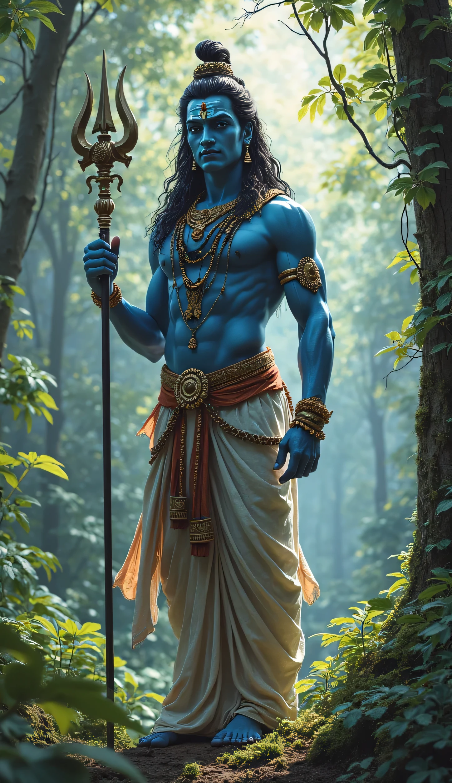 "Shree Krishna, divine aura, serene expression, vibrant colors, intricate details, ethereal background, sacred symbol, majestic posture, divine light, celestial beauty, divine grace, divine love."