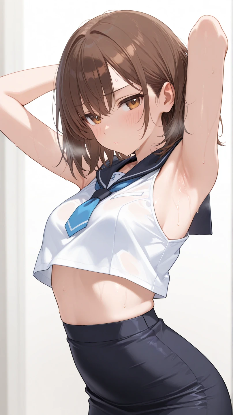 score_9, score_8_up, score_7_up, source_anime, best quality, masterpiece, official art, absurdres, highres, ultra-detailed,waifu2x,Collection: Slice of Life,break,1girl, tomboy, dark-skinned female, short hair, low ponytail, flat chest, track suit, bra, beautiful detailed eyes, dressing, sweat, open mouth, (yawn:0.3), sleepily, locker room, indoors, wind,break,(clear line illustration:1.2), super detailed skin,very high resolution, very aesthetic, Best sexual lighting powered by famous artist, 8k,cute picture,beauty illustration,photoshop_(medium),,(Detailed Lighting),best anime 8k konachan wallpaper, pixiv contest winner,