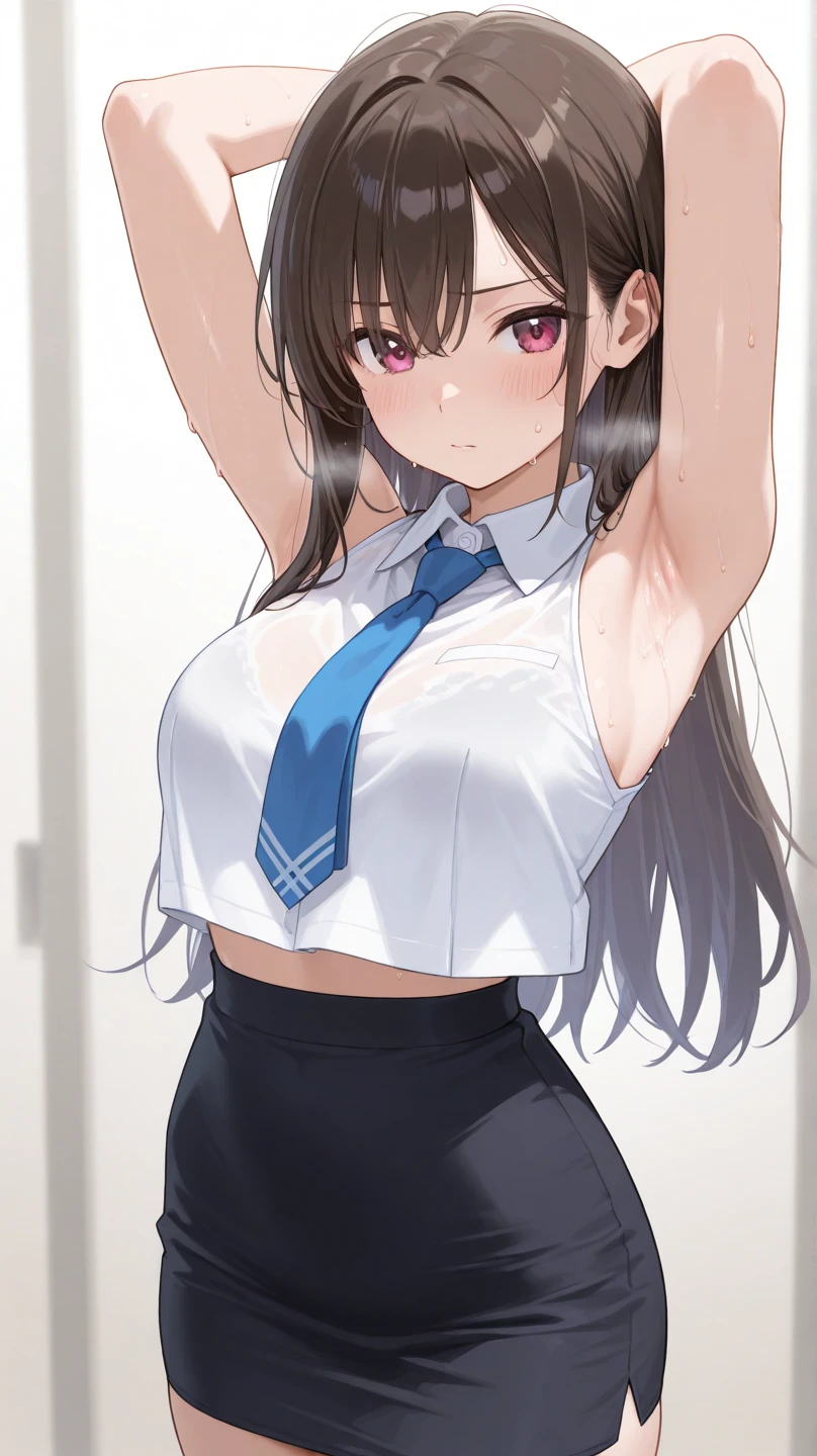 ((1 girl))、(smile:1.3)、small breastsのヌード、（cowboy shot）、(fun!!)、(white cardigan:1.5)、(blush:1.4)、(single braid)、Chest roll-up clothing,pull clothes，((flat chest:1.3))、((I can see your nipples:1.5))，(), No bra, (black skirt)，look down, ((classroom:1.5))Upper body，classroomのシャツロールアップシャツセーター高解像度，look down, Upper body，Fair skin,classroom，small breasts，shaved pussy、