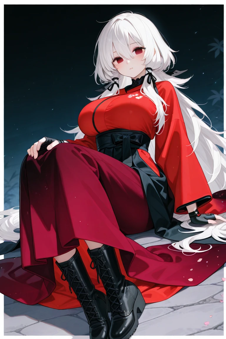  perfect, best quality, highres, succub girl , red  eyes , shard theet ,  white shin , black horns , red dress ( under boob ) 