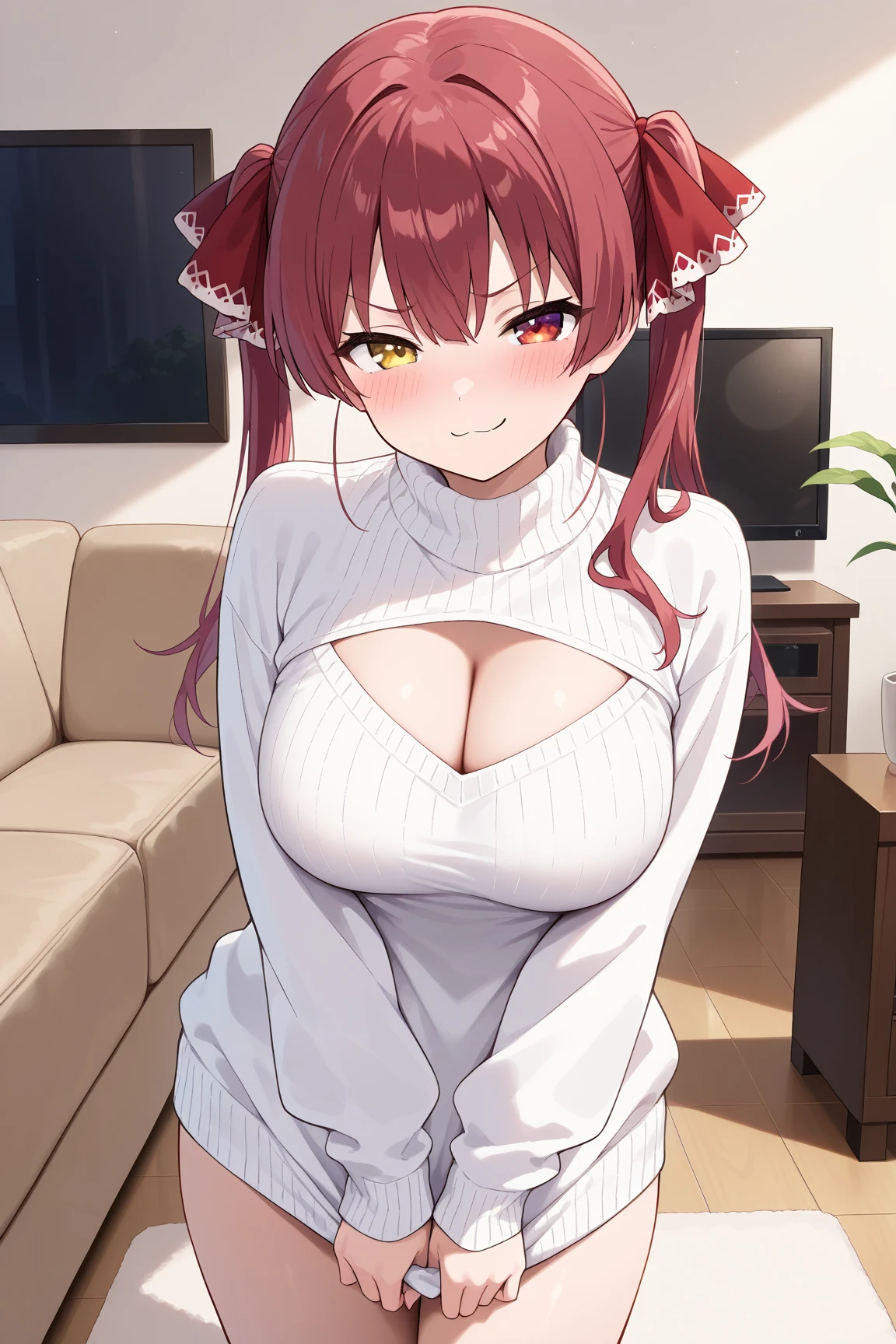 Two-dimensional beauty、beautiful、Woman with long red hair、Titty fuck、Put Shota'My penis between your breasts、First time、Sex、Large Breasts、school uniform、skirt、All buttons are disconnected、Bathroom、Shyness、Sweat、Drooling、