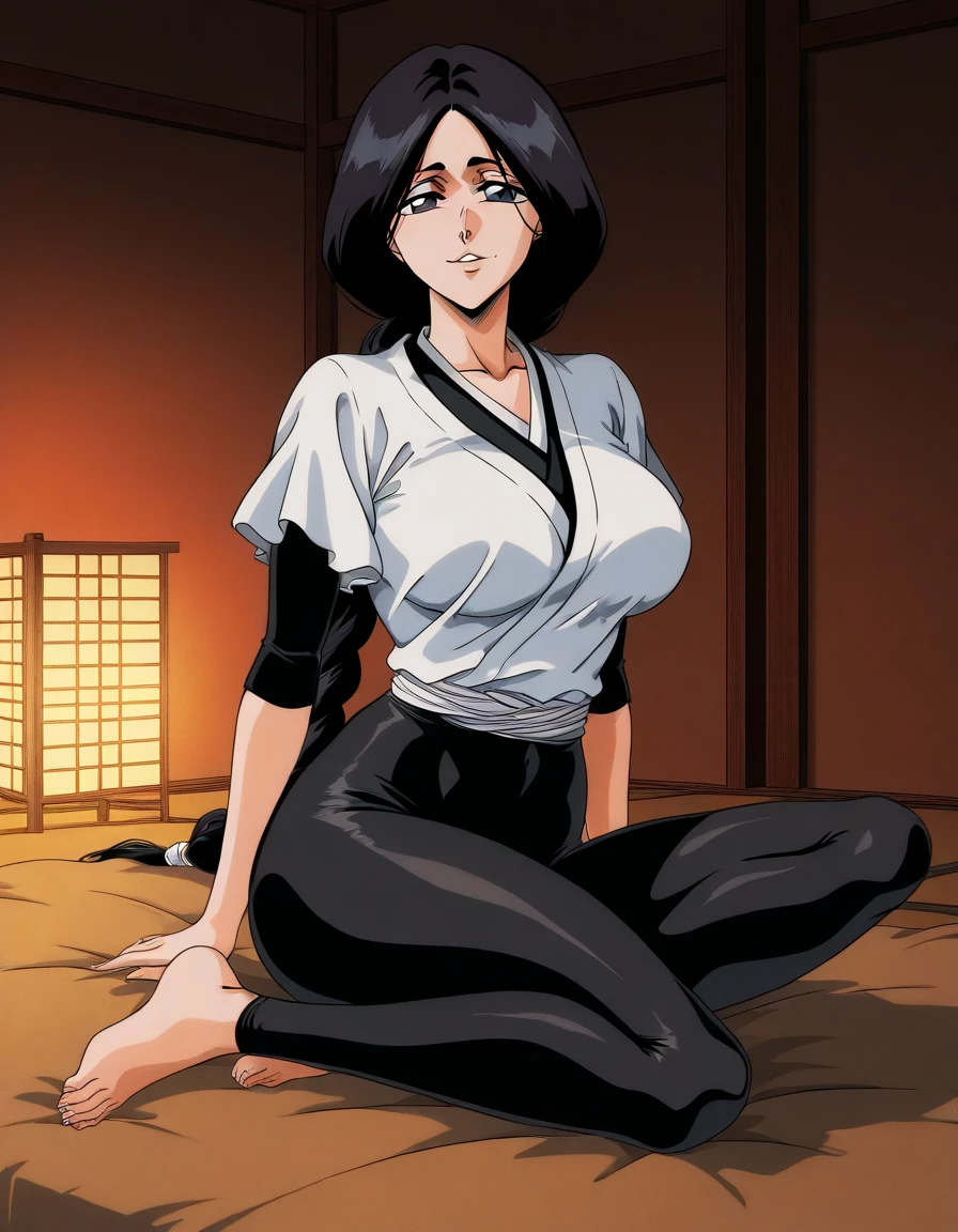 erotic girl, depth of field, cinematic lighting, realism, full body, dark skin, brunette skin tone, yellow eyes, 1girl, Yoruichi_Bleach, yellow eyes, ((Yoruichi Shihouin)), in her room, wearing colorful pajamas, cleavage, deep cleavage, perfect eyes, masterpiece, best quality, 4K, HDR, cinematic lighting, Yoruichi_Bleach, photorealistic,