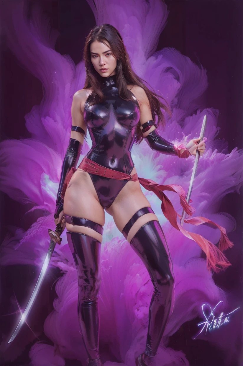 A beautiful, youthful-looking woman in her 30s (Mimi Rogers), wearing a sheer black bodysuit, ninja outfit, with tape over her nipples, nude underneath, in a brave and strong ninja pose, wielding ninja weapons, photorealistic, 8k, high quality, intricate details, dramatic lighting, cinematic, dark and moody