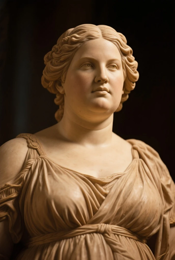 (best quality, highres, ultra-detailed, realistic:1.37), ancient Aztec (marble statue) stone_staute of a (chubby) (fat) woman, intricate sculpted details, smooth texture, serene expression, flowing drapery, delicate carvings, lifelike proportions, graceful curves, polished stone finish, timeless beauty, elegant pose, naturalistic features, ancient artifact, classical art, museum-worthy masterpiece, exquisite craftsmanship, divine beauty, ethereal aura, iconic symbol of femininity, (soft, subdued) color palette, soft diffused lighting