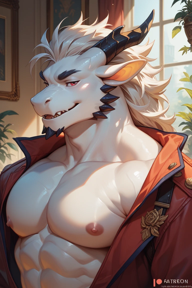 ultra-detailed, masterpiece, masterwork, high quality, best quality, hdr, posted on e621, (by hioshiru), nsfw, male, solo, (white little body minotaur), hairy dragon, (long silver hair, yellow eyes, detailed eyes, white body), (, smallpenis, forells), sittfront view, dynamic angle