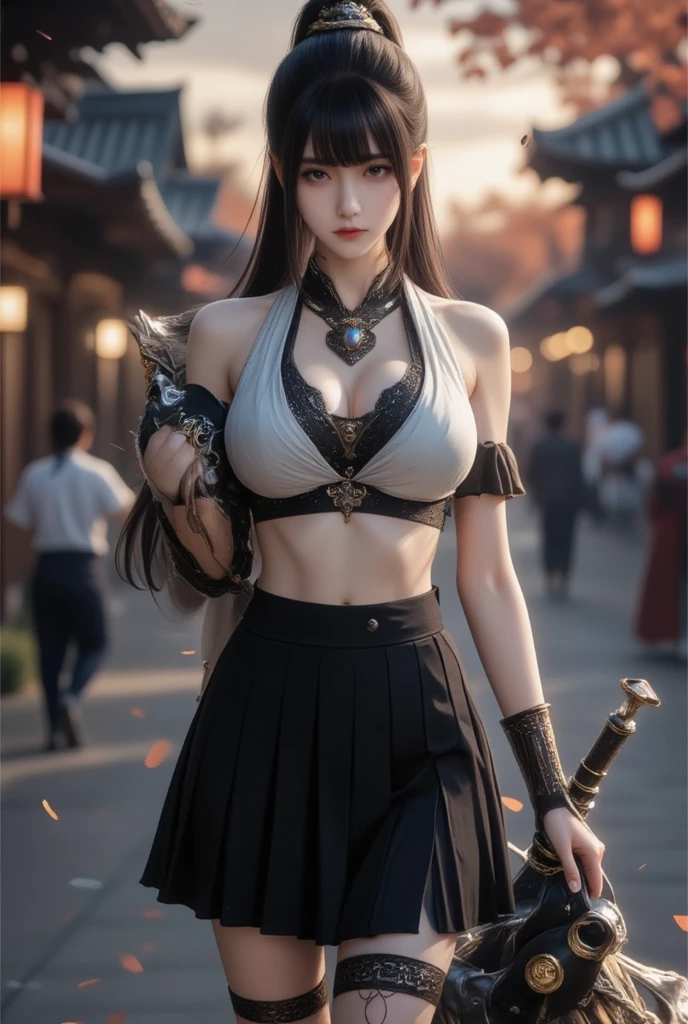Best quality,masterpiece,ultra high res,(photorealistic:1.4),xiuxian,weapon,Detailed face,
1girl,solo,weapon,cleavage,(magic circle:1.2),xiuxian,upper body,Beautiful girl,full body,east asian architecture,sheath,architecture,
