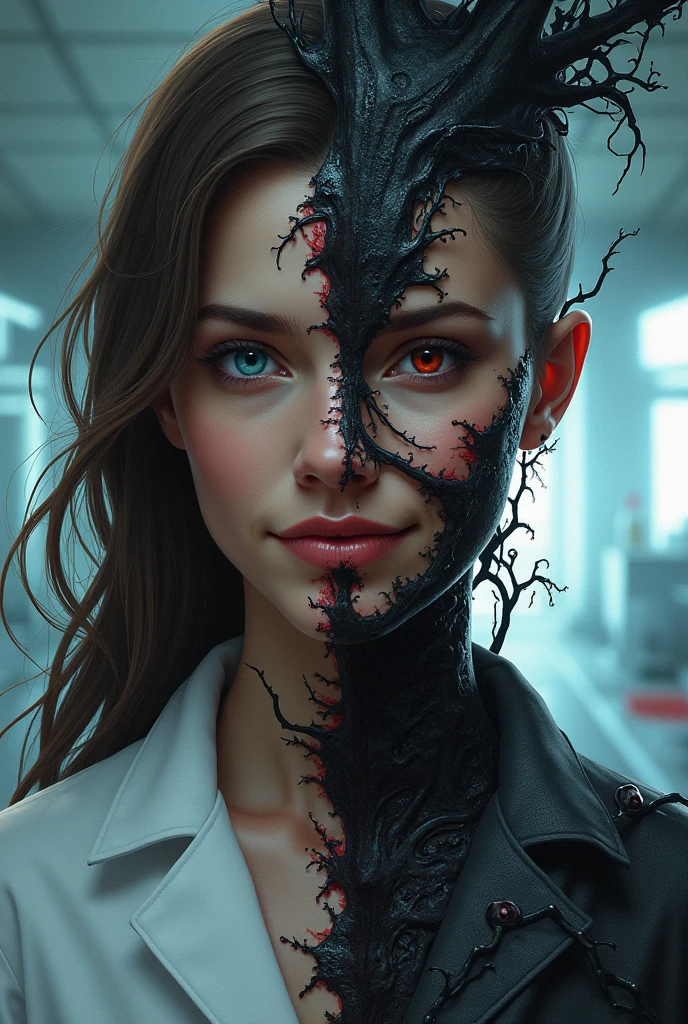 Draw a woman with a creepy face,Broken right side of the face,(gory art:1.5),teeth showing,Zombie face,dramatic smiling pose,iintricate, high detailed official artwork, highly detailed exquisite fanart, Use Photoshop to draw horror!! Highly detailed, shohei otomo,tmasterpiece,best qualtiy,A high resolution:1.4),A detailed,complexdetails,4K,