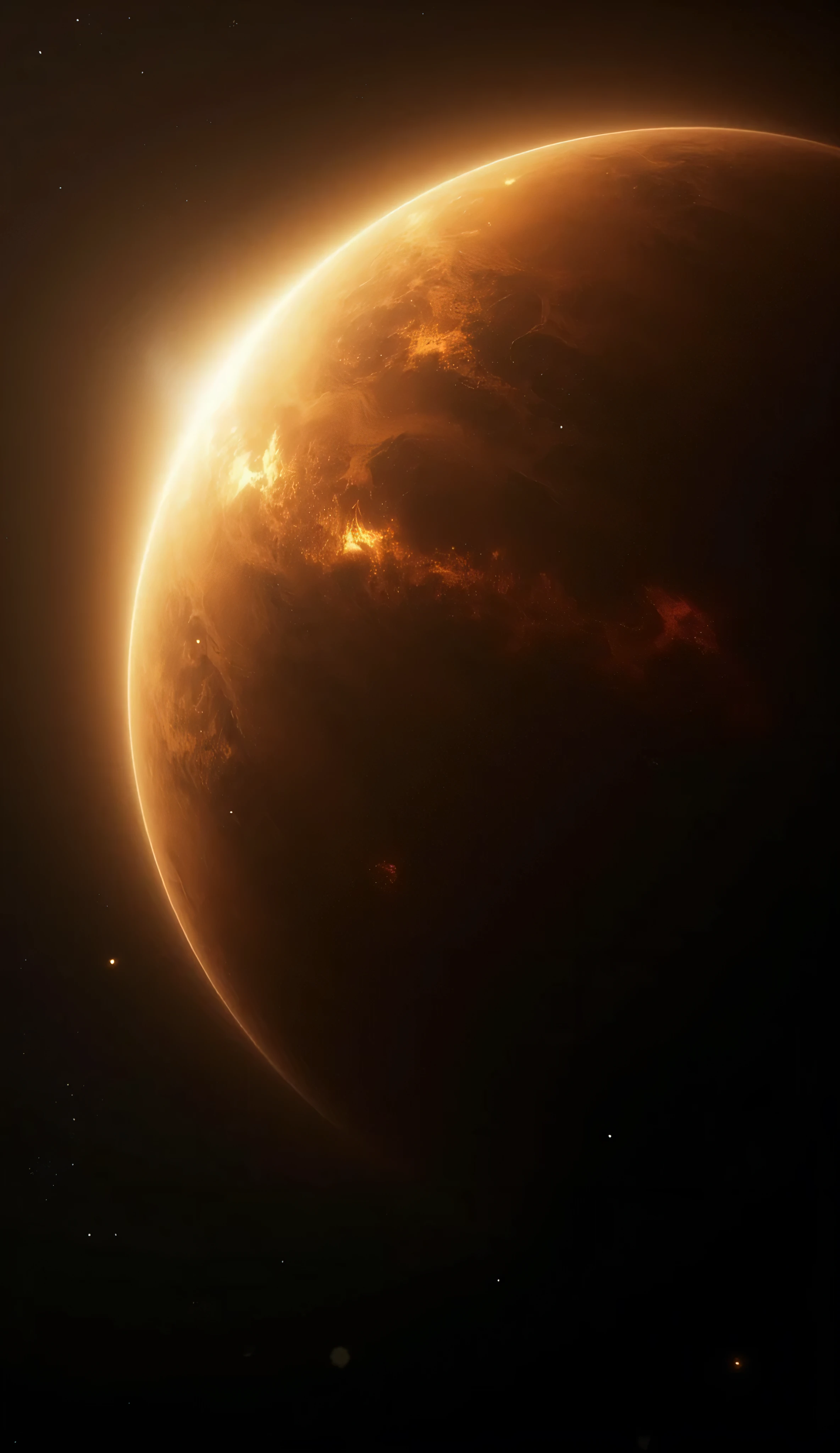 A photorealistic and scientifically accurate image of the exoplanet HD 149026b, a hot, dense gas giant orbiting close to its host star. The planet has a deep golden-brown and charcoal-colored atmosphere, with thick swirling clouds and a slightly metallic sheen due to its high heavy-element content. The surface glows subtly from extreme heat, especially on the day side, which is illuminated by the nearby star. The night side fades into shadow. A faint atmospheric haze surrounds the planet, and the background is deep space, scattered with stars. Rendered in realistic NASA-style space art with dramatic lighting and high planetary detail