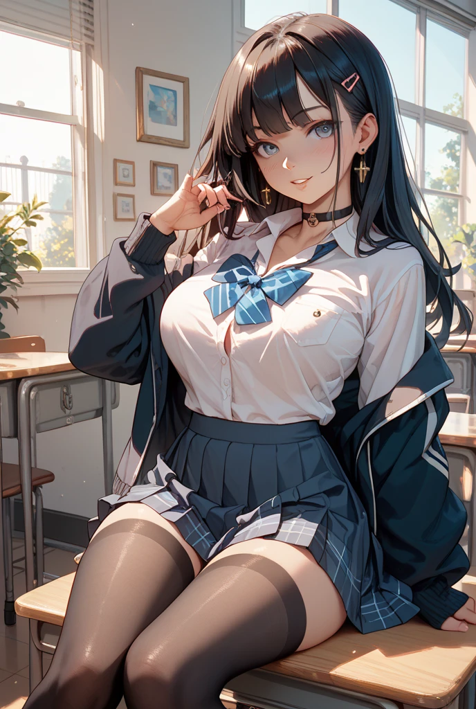 (Long black straight hair)、Open your legs、 (A detailed eye、二重まぶた、eye glasses、embarrassed from)、 (School Uniforms:1.3)、(sexy super mini pleated skirt:1.3)、(Skirt lift:1.3)、(Please show me your low leg pants:1.3)、(garterbelts:1.4)、(thigh-high socks:1.3)、) 、((Cameltoe:1.4)、(Model body type、Slim waist)、big butts、Large Thigh、(zettai ryouiki:1.3)))、(５Fingered hand、Highly detailed facial and skin texture)、 (ultra close up:1.3)、Focus on the crotch、(From below:1.2))、((top-quality、8K,​masterpiece:1.3))、(Beautiful woman with perfect figure:1.4)、(I lay down on a bed with a floral pattern.:1.3)