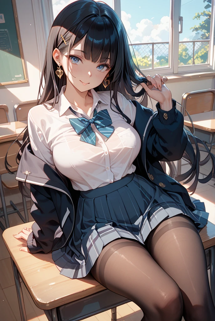 (High School Uniform:1.5)、(Spread your legs)、(Rich color expression)、(Big Breasts)、8K resolution、 masterpiece、((Highest quality))、Anatomically correct、The girl is alone、(I narrowed my eyes a little.:2)、(Flower Hair Ornaments)、(tie)、(ribbon)、(Check long skirt:1.3)、((Hasselblad Photos))、[:(Detailed face:1.2):0.2]、(Squat)、(Grin)、(library)、(Knee socks:1.3)