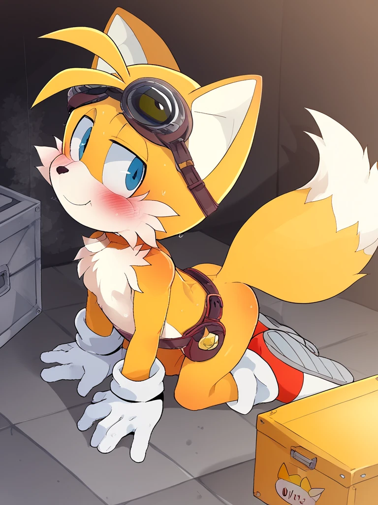 2mâle, anthro, mâle, renard, (Miles Tails Prower, tails the renard), yeux bleus, contexte détaillé, Meilleure qualité, 1boy animal ears animal nose bag belt yeux bleus blue sky brown bag brown belt closed mouth day renard boy renard ears renard tail full body furry furry mâle gloves goggles goggles on head grass hand up looking up mâle focus multiple tails outdoors red footwear shadow shoes sky smile sneakers socks solo standing tail two tails white gloves white socks yellow fur fat ass small dick