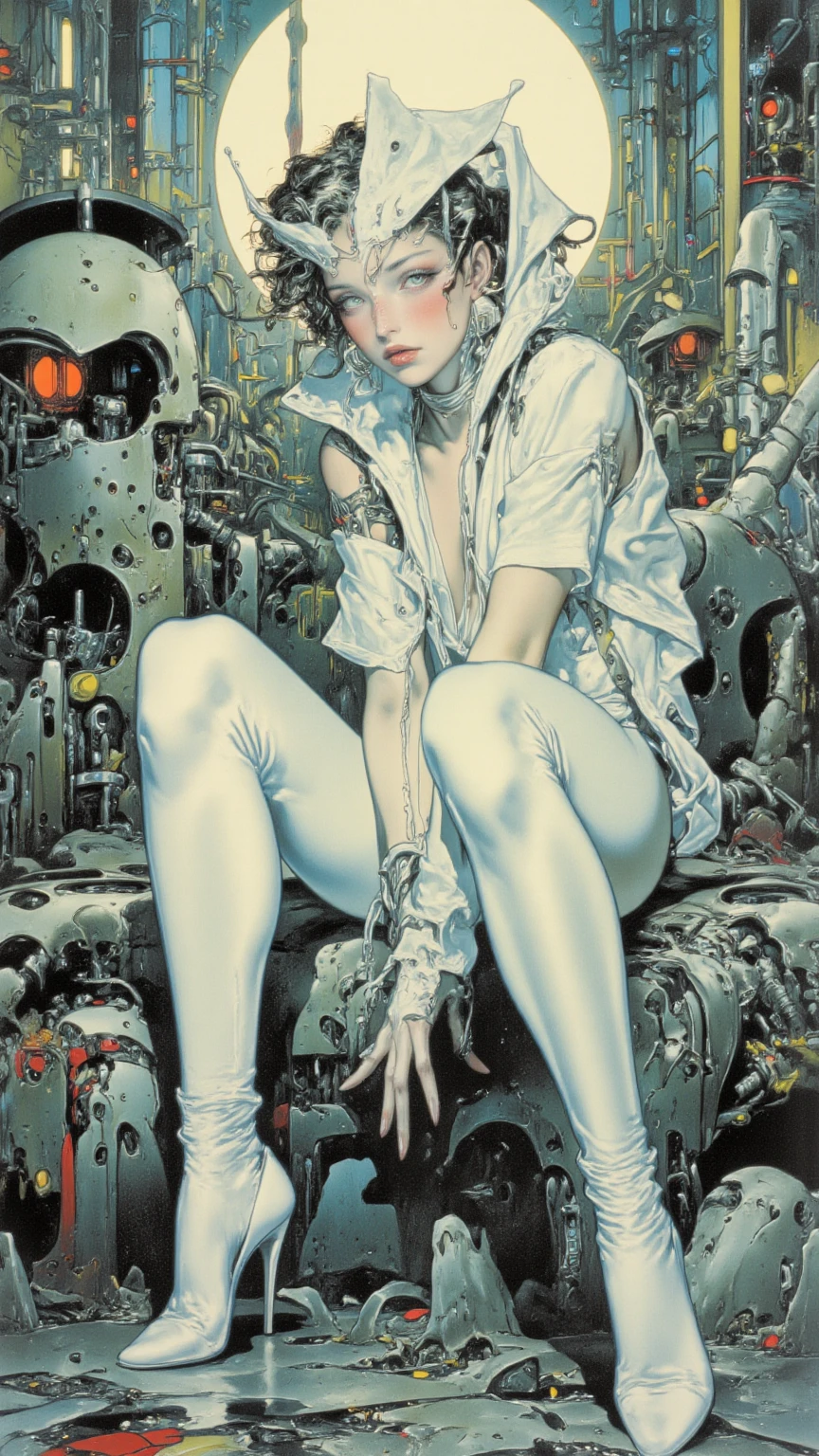 Highest quality,masterpiece,Ultra-high resolution,mechanical，Cruel Machine Girl、Mixing tube、White latex suit、nsfw,BDSM