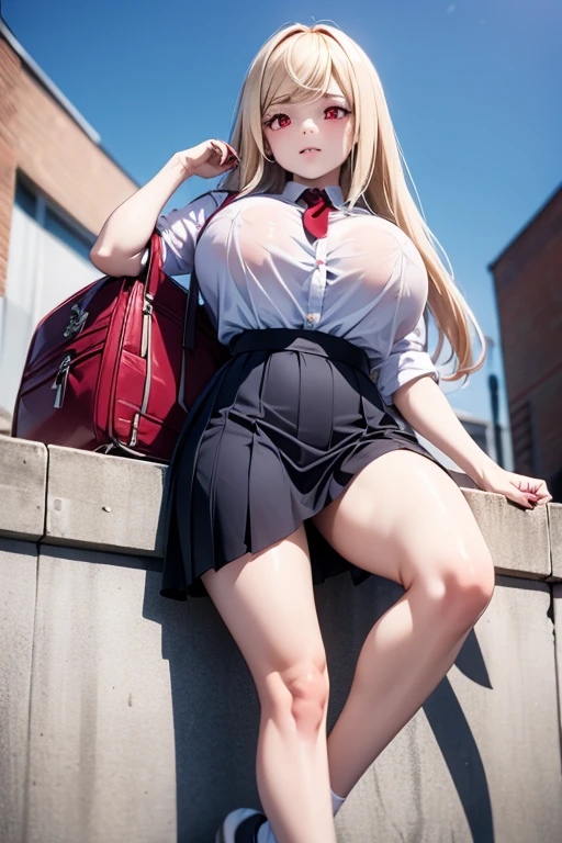 ((medium breasts)), ((erotic, sexy)), 28-year-old student in a shirt, blonde, (dressed as a , on the street), beautiful detailed eyes, light face, ((Full body photo)), (Pigtails), shapely ass, wears glasses, sleeveless.