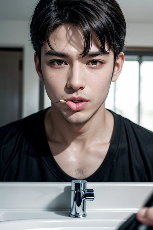 look up , 1 male ,handsome man, looking at viewer, open mouth, being urinated on, (man drinking piss:1.1), wet , 16k resolution , ultra-high clarity , hyperrealism, uhd. Photorealistic , real man , nsfw , eroticism , kpop idol ,full length shot