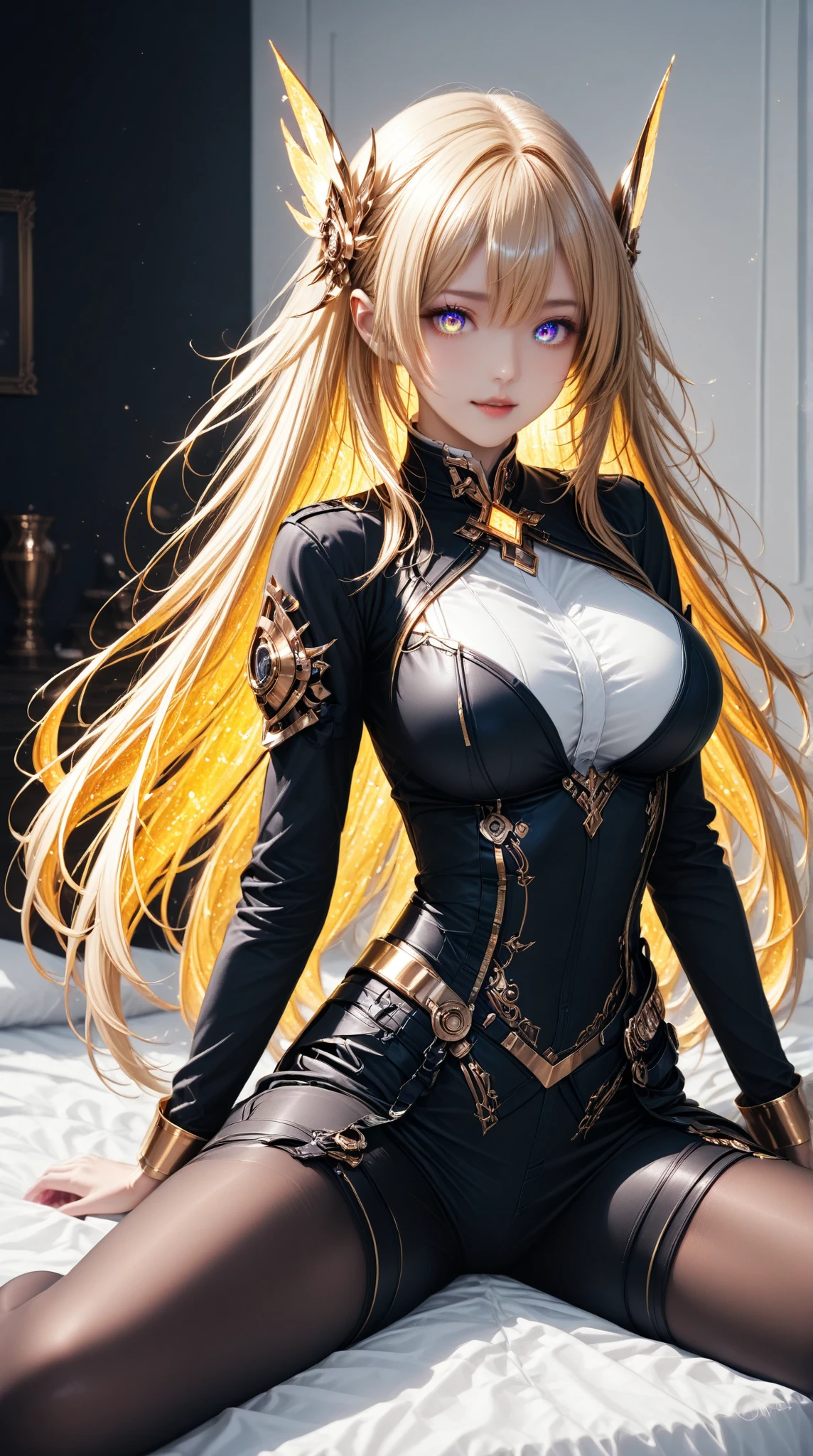 ((Top Quality, 8k, Sharp Focus, 35mm Lens, Masterpiece: 1.2, Moonlight, Ultimate Girl, Highly Detailed Facial Textures)), (Leather Corset Armor), (Silver Circlet), (Night Castle Gorgeous Background : 1.2), huge breasts, high-definition face textures, inverted triangle face, frown, detailed beauty makeup, ultra-detailed skin, navel, detailed bangs, (detailed eye details: 1.2), vividly bright blond hair, long fluffy hair