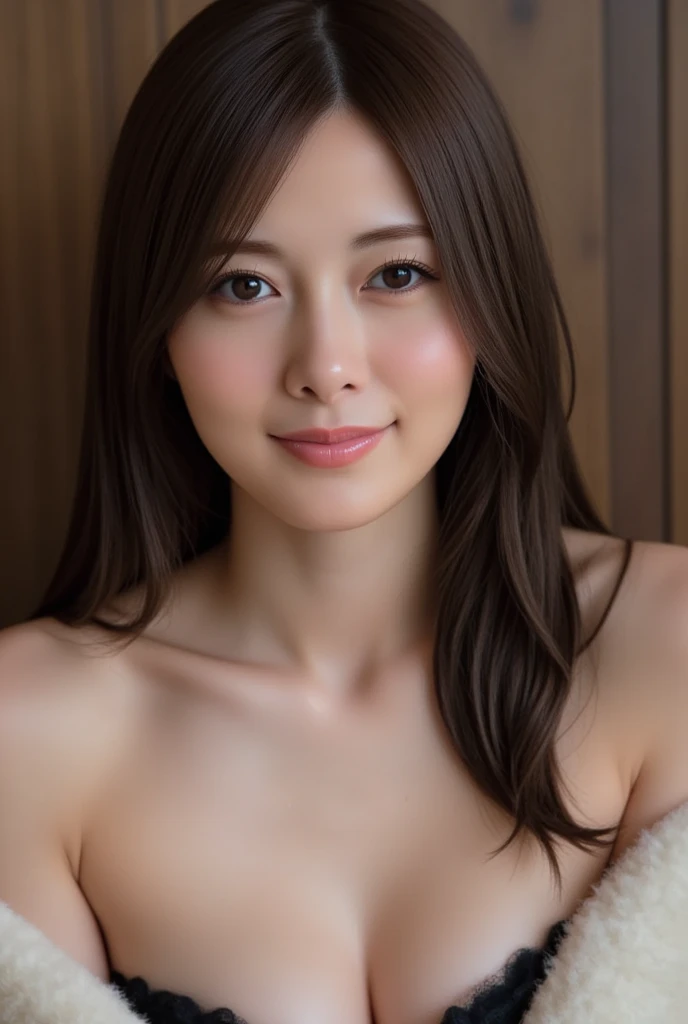 1 japanese girl, (full shot), (naked, full nude), (Raw photo, Best Quality), (Realistic, Photorealsitic:1.4), masutepiece, extremely delicate and beautiful, Extremely detailed, 8k wallpaper, amazing, finely detail, extremely detailed CG Unity, hight resolution, Soft light, Beautiful detailed 19 year old, extremely detailed eye and face, beautiful detailed nose, Beautiful detailed eyes,Cinematic lighting,city light at night,Perfect Anatomy,Slender body,Smiling  (hair messy, asymmetrical bangs, light brown hair,)