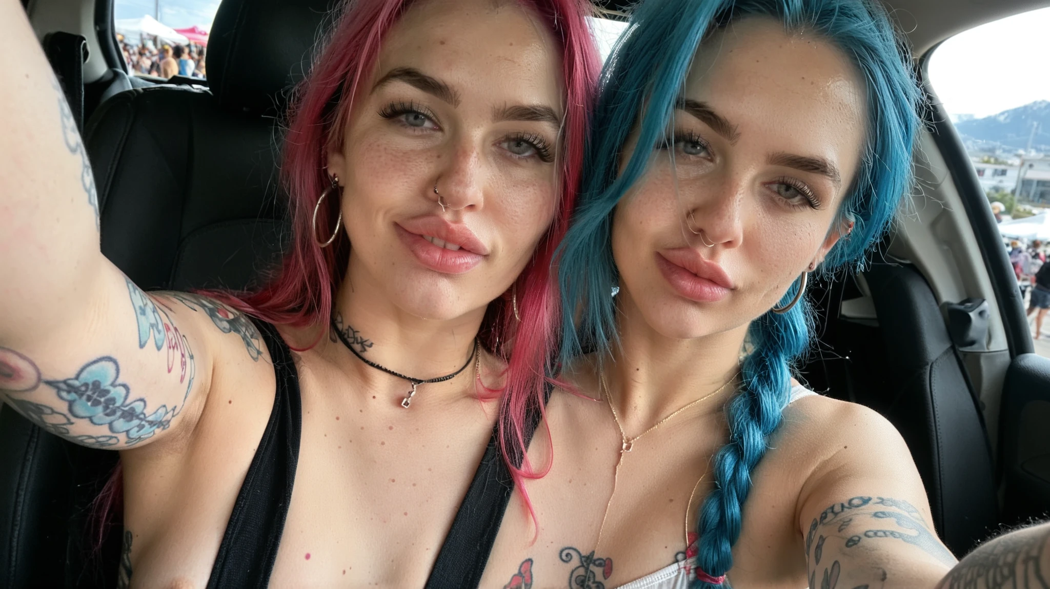 mujer muy hermosa, 13 years old, vigilante, pink dyed hair, Ropa de cuero sexoy, senos grandes, Estilo cyberpunk, Detalles realistas, sexoy, retrato, justo, punk rock, rebelde, sexoy, Toma de cuerpo completo, tetas perfectas, NSFW, sexo, lascivo, wet, bdsm, interpuesto, 2 chicas, Tocar, besar, lamer, soga, nudo, caliente, Masturbarse, Make eye contact with the camera., micro bikini, escote,、Los detalles del iris de la pupila son muy sorprendentes、Limbs without breakdowns、adolescente blanca、Boca naturalmente cerrada、Areola natural、natural 、ojos fijos、cuerpo natural、baby face slightly、Rostro femenino、cuerpo femenino、con cara redonda、a sjustol face、mejillas suaves、mirando a la camara、cuerpo completosbian、destacamento、Rostro equilibrado、Estrabismo ligeramente interno、pecas, Punk, maquillaje punk, chicas de, lindo, adolescentes, 