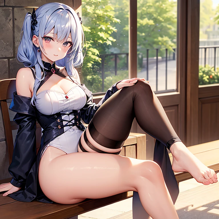 Best quality,ultra - detailed,A high resolution,navel,比基尼,hand on her own chest,The halo,Full body lesbian,Big blue eyes,Raised sexy,8K,,Bess,On the beach,lace panty hose,with her mouth open,Open your legs,可爱的Bigchest鼻子,可爱的Bigchest,The mouth is relatively large,The legs are relatively long,Bigchest,The eyes are relatively large,Long gray hair,The eyeballs are relatively large,sparkle in eyes,Naked foot,The nose is relatively large,white color hair,no shoe,Pretty big breasts,比基尼,at a forest,legs long,可爱的Bigchest脸,Vaginal thrust by,collarreath through,light details,Ultimate texture