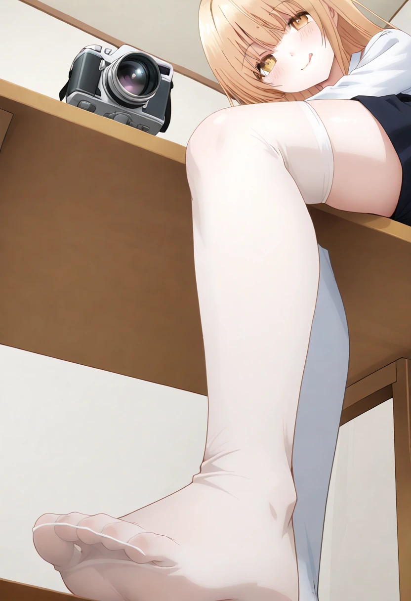 Close-up shot of a sexy woman, Gorgeous with captivating eyes and perfect makeup, radiant childhood friend, emphasized by the shirt,pencil skirt, Show off your sexy figure with big thighs and wide hips, provocative. tie (Shibari, tay bị tie sau lưng: 1,5), (Shibari: 1,21), Bị tie, chân bị tie, gag with drool ball,wearing red ballgag glasses ,in class
