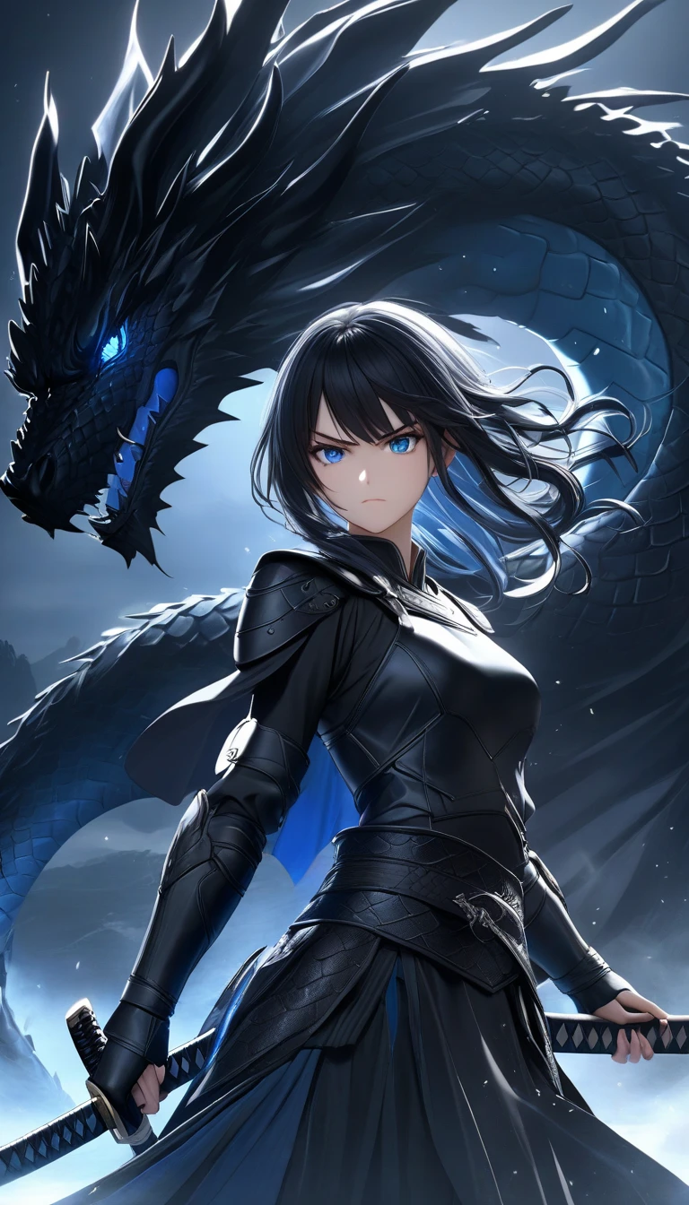 absurd, highres, ultra detailed, moody lighting, quiet, calm, brightness, masterpiece, best quality, 1girl, dark fantasy movie of the 90s yet, menacing dragon next door