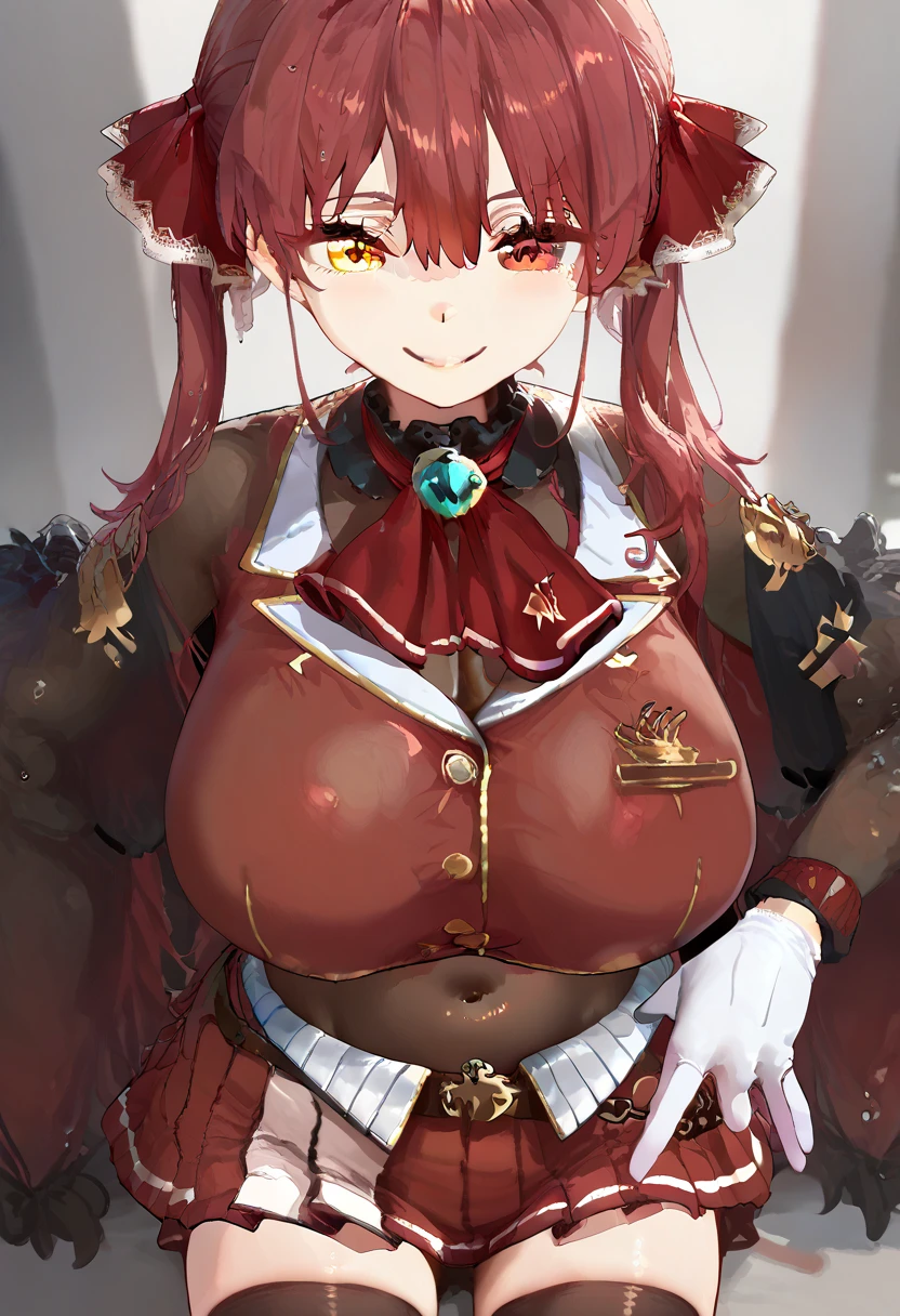 Red-haired anime girl wearing a three-point bra sitting on a bench, ， big breasts exposed cleavage，Huge cleavage，NSFW，moist，Take off your underwear and underwear
