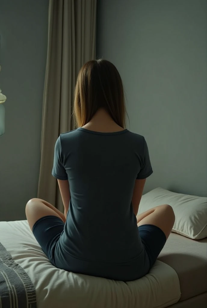 Back view of a girl on all fours in a room