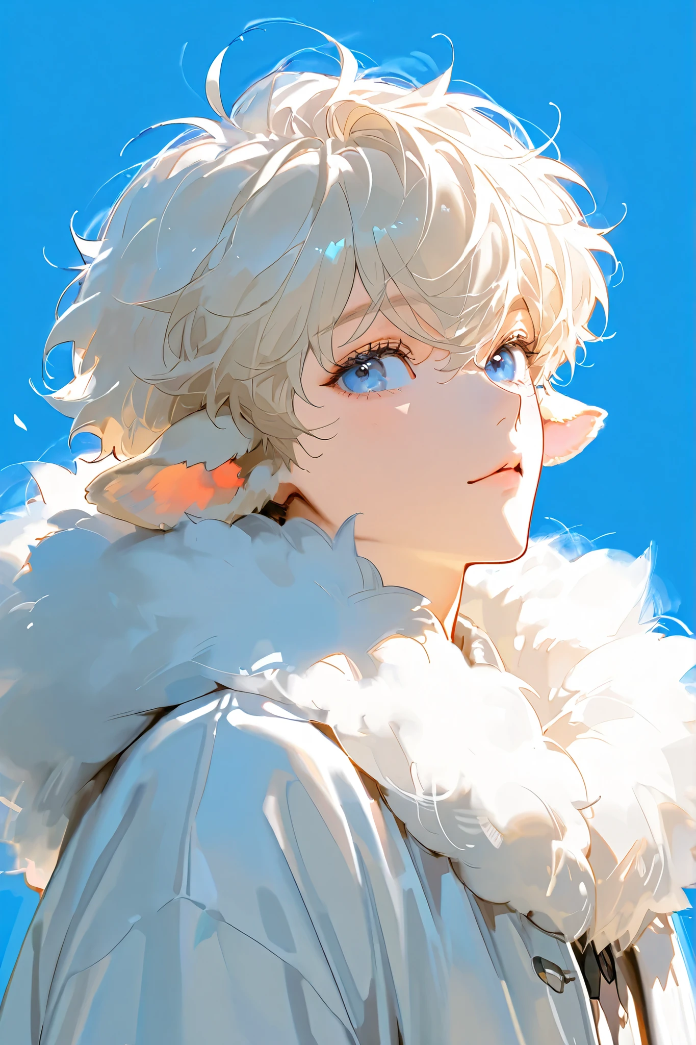 fluffy,Sheep Boy、Blue Sky Prairie 、 is very cute、 1 person