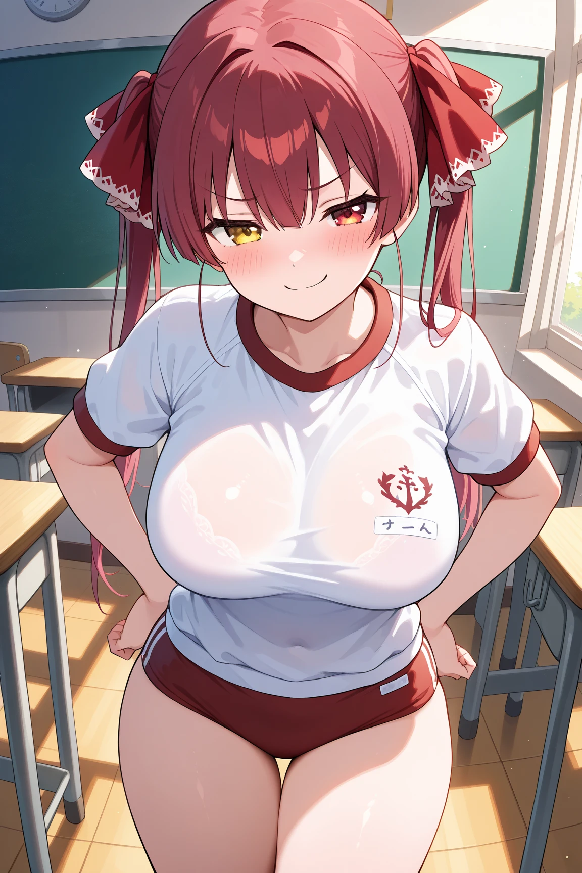 score_9,score_8_up,score_7_up,score_6_up, erotic, NSFW, takeda hiromitsu style,1girl, slut, succubus girl, professionnal whore,demon woman, huge breasts, visible areola, underboobs, solo, yellow eyes,long hair, red scarlet hair, ponytail, huge breasts, outdoors, lewd smile, horny girl, wants a kiss, hand on hip, looking at viewer, micro skirt, sidelocks, high ponytail, thighs, indoor, toilets, no pantis