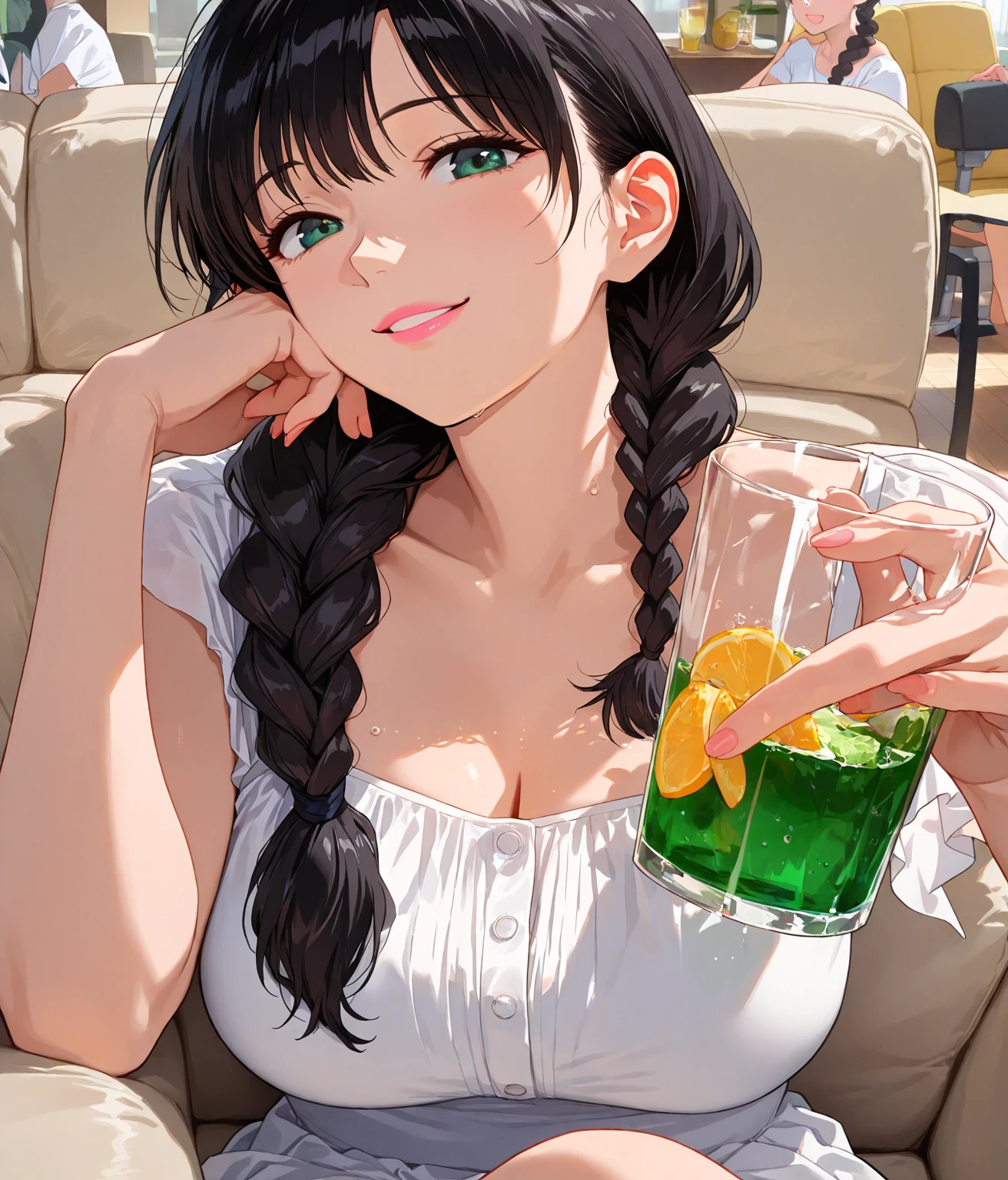 comic <lora:sdxlFaetastic_v10.FFai.lora:1> (High quality Professional Photo:2) (Ultrarealistic:2),a glass pitcher with a plant inside of it, anime girl drinks energy drink, sprite art, anime visual of a cute girl, made with anime painter studio, splash art anime, anime art, (anime girl), beautiful anime girl, beautiful anime art, beautiful anime artwork, anime picture, beautiful anime woman, made of drink, anime goddess, anime illustration,ultra-realistic smooth edges, ((antialiasing smooth edge quality:1.2)),anti-aliasing . graphic illustration, comic art, graphic novel art, vibrant, highly detailed