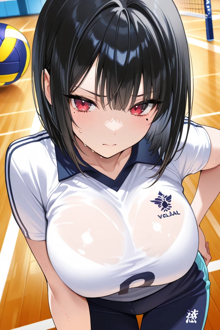 mastute piece,Best Quality,insanely detailed,8k cg,nsfw,
(shoot upper body:1.3),
(1girls:1.3),standing,looking at viewr,body in front,both arms behind back,(volleyballball uniform:1.3,buruma),(bare breasts:1.1),(bare nipples:1.1),
break,
blush,shy,(ecstasy face),(trembling:1.2),break,(light silver hair:1.2),
break,
perfect breasts,perfect teats,(open mouth:0.9),(large breasts:1.2),
(volleyball court)、