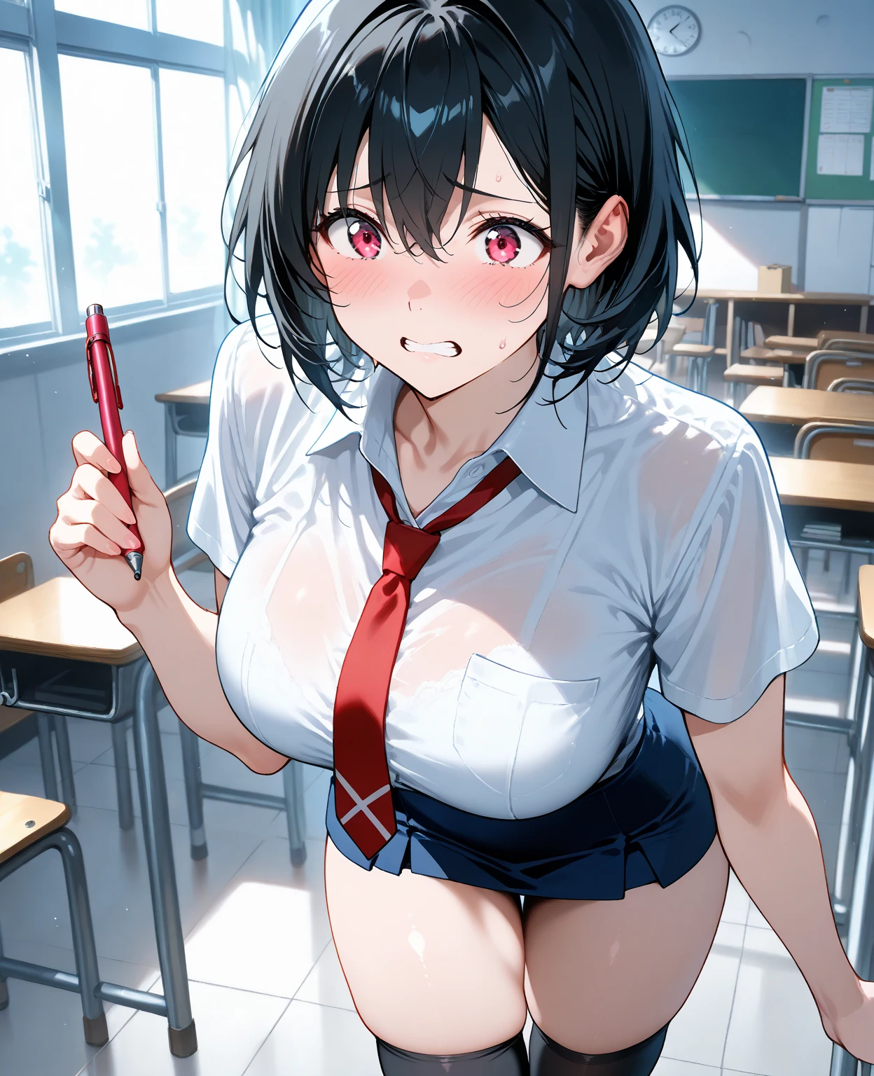 high resolution、4K、Masterpiece、2 big breasted girls、One Man、2 girls、Face-to-face sitting position、Sex、Bare your breasts、Exposing the breasts、classroom、School、stand、Micro Mini Skirt、No panties、Pussy、Nipples、blush、Absolute area、Masturbation、Love juice、Climax、Squirting、Full body portrait、tough、stand、vibrator、Black Pantyhose、Masturbation、Pantyhose pull