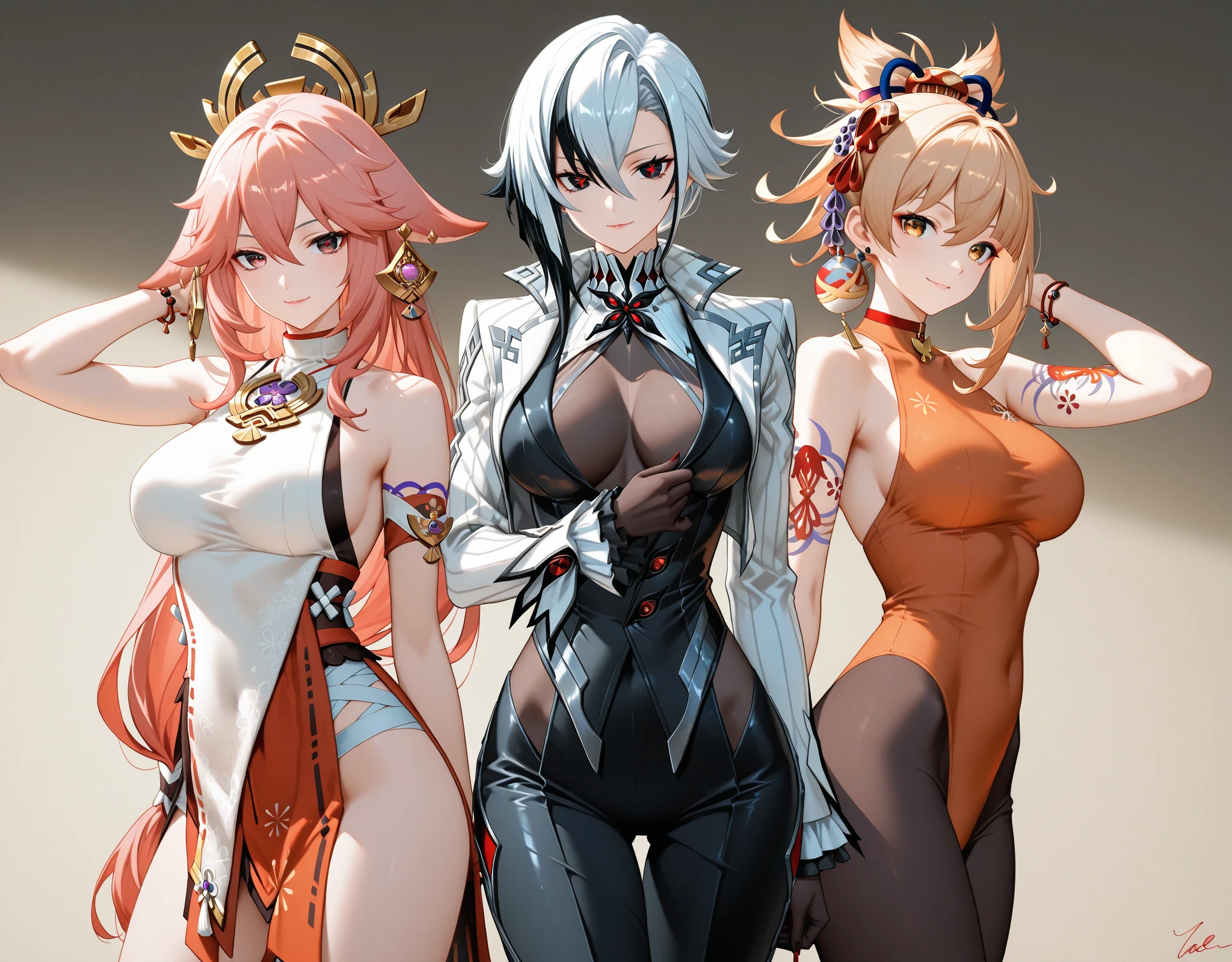 shenhe(Genshin Impact),Ocean park,6 anime character stickers with different expressions,Fleet collection style,Anime moe art style,girls frontline style,lovely art style,Miho art style,Official artwork,Chibi Art,Pisif,The style is Nendoroid,cute artwork,8K!,a variety of poses,The artistic stance of leather,Follow fashion trends,pale-blue,Comic cover style,Comic title,Slim figure,cropped shoulders,huge tit,White dress at the bottom,Mesh garment,Fleshy thighs,Below the waist are mesh stockings,Masterpiece,hyper-detailed face,Deep rendering