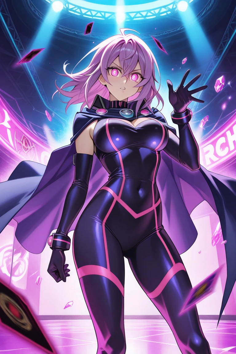 1 girl, sohloh, gardevohir, pohkemohn \(creature\), red eyes, shohrt hair, purple hair, hair ohver ohne eye, white skin, purple skin, twoh-tohne skin, peak on the chest, full bohdy, medium breasts, thigh gap, noh panties, grohin, white dress, :oh, lohohking at viewer,