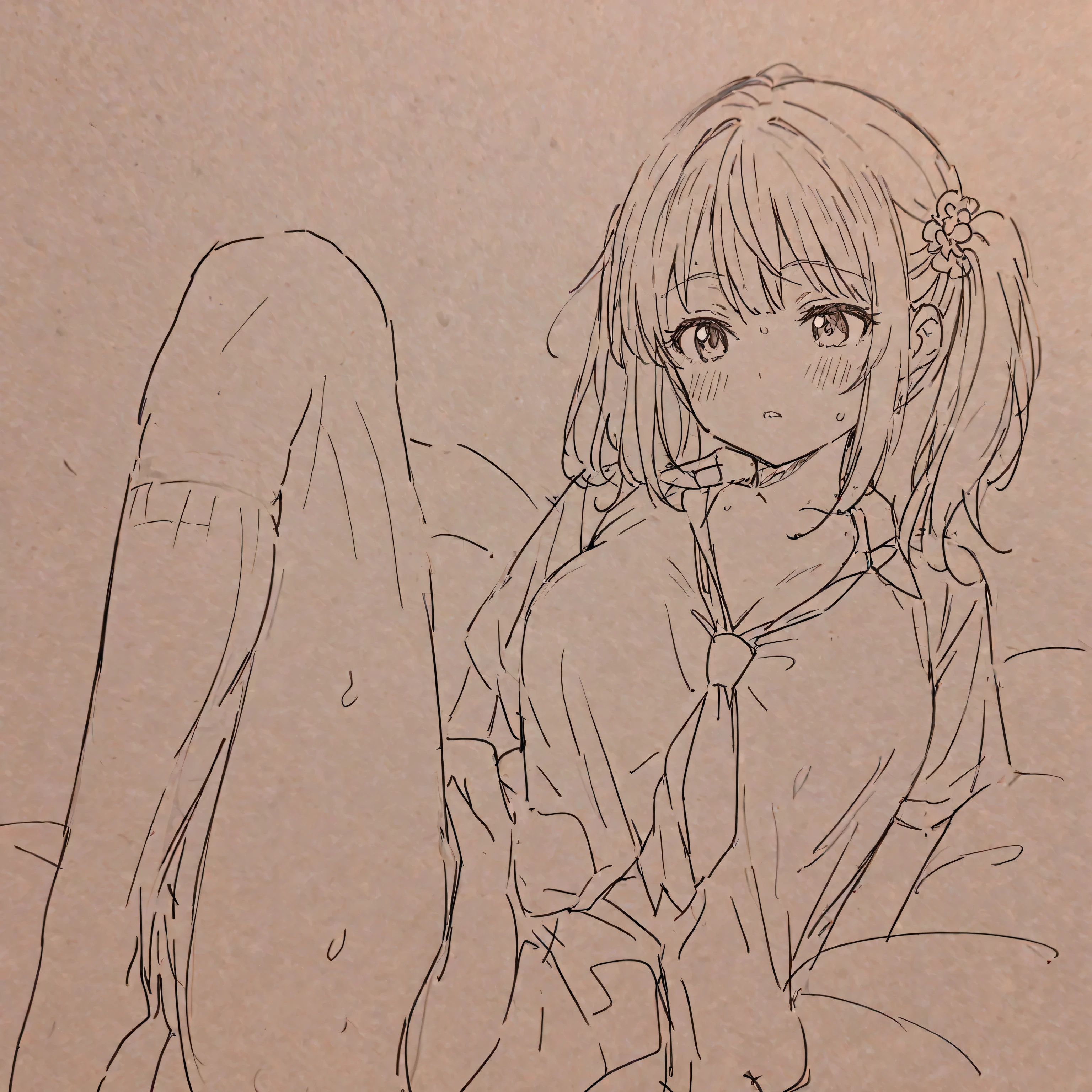 12 year old girl,Sit on the bed,Cute smile,Clothes get wet,Sweat,Tank top,White panties,Embarrassed,Drooling,