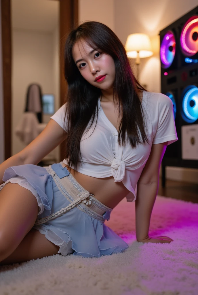 A boldly composed photograph of a Japanese woman that looks like it was taken by a famous artistic photographer, (((Blockbuster art photography)), (8k, Highest quality). A stunning composition using a model with excellent proportions. Perfect beauty model with a confident and balanced appearance, ((Highest quality質)), ((masterpiece)), (Familiar:1.4), ((Highest quality質のリアルな写真)), ((Shot with Hasselblad)), ((Best photo quality)), Beautiful womanの画像,Super Resolution,Slim and perfectly proportioned, Beautiful woman, ((Highest quality質, 8k, masterpiece: 1.3)), Beautiful woman, 1 female, Slim figure: 1.1, Perfect beauty, 20-year-old, (Realistic: 1.4), Ahegao, Shining Sweat, thin, Art photo composition with space around the woman, See through, (((Filming in a spacious studio))), (((The background is only gray and there is nothing.))), Full body photo, Anatomically correct hand, Anatomically correct legs, anatomically correct whole body, Marble room, White T-shirt and hot pants. Cowboy Shot, (((Holding your crotch with your hand))). Spread your legs,