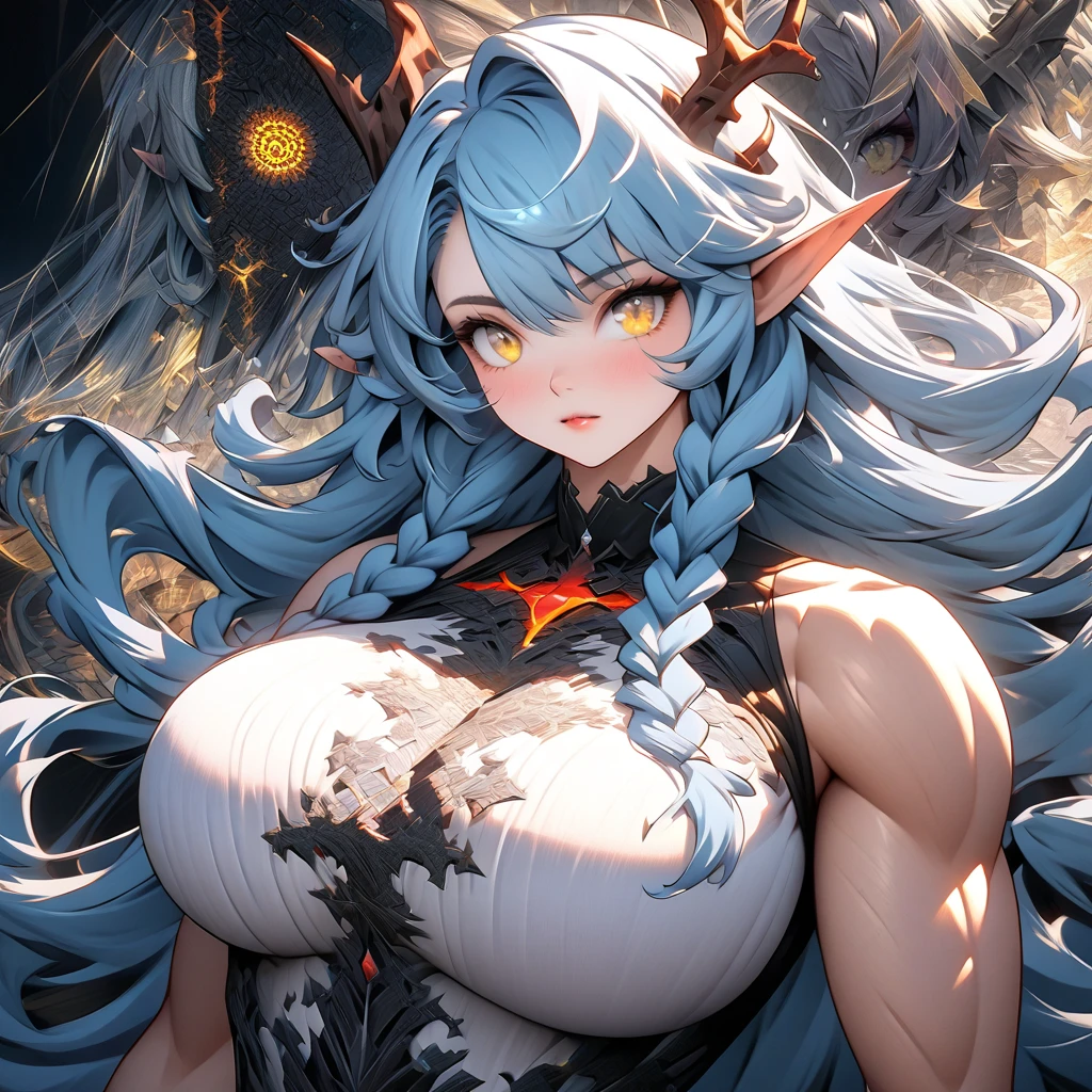1 woman, yamato, sitting on her legs, long hair, high ponytail, multicolored hair, aqua hair, white hair, two-tone hair, hair ornament, horns, multicolored horns, leggings, storts bra, colorful clothing, bare feets, (huge breasts:1.5), breast implants, fake tits, unaligned breasts, perfectly round breasts, large breasts, goddess, big chest, beautiful anime woman, perfect body, Voluptuous body, big ass, muscolar ass, muscolar legs, ((smile)), (abdominals:1.4), 2, 7headed body, (cute face), (Ideal ratio body proportions), Wearing sweat, Smiling smile, long-hair, beauty legs, Skinny Legs, surrealism, Ultra Quality, Masterpiece, Ethereal,Ultra-Detailed,8K, breathtaking beauty, vivid colors reflects, full body picture