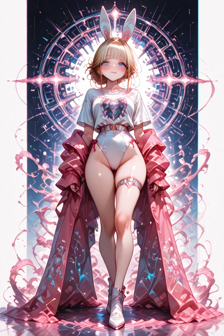 Gentle and lovely Chinese beauty, Exquisite and sexy collarbone, Charming goose egg face, double eyelids, Smart peach blossom eyes, pink lips, small nose, bare shoulders, focused face, ultra high definition, Super details, Full body image, ultra-thin translucence, The best ratio for pink hair is four fingers and one thumb, cat ears