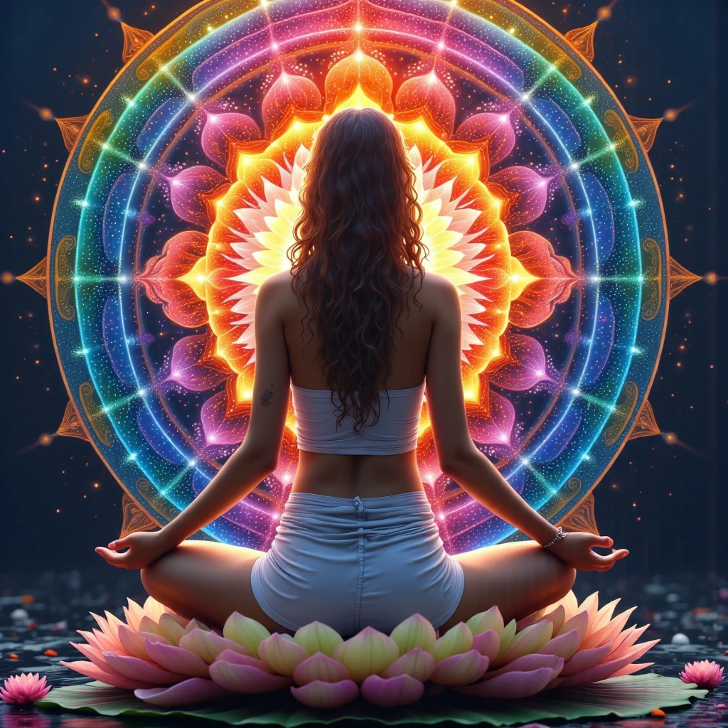 representation of a human soul silhouette meditating, highly detailed, vibrant colours