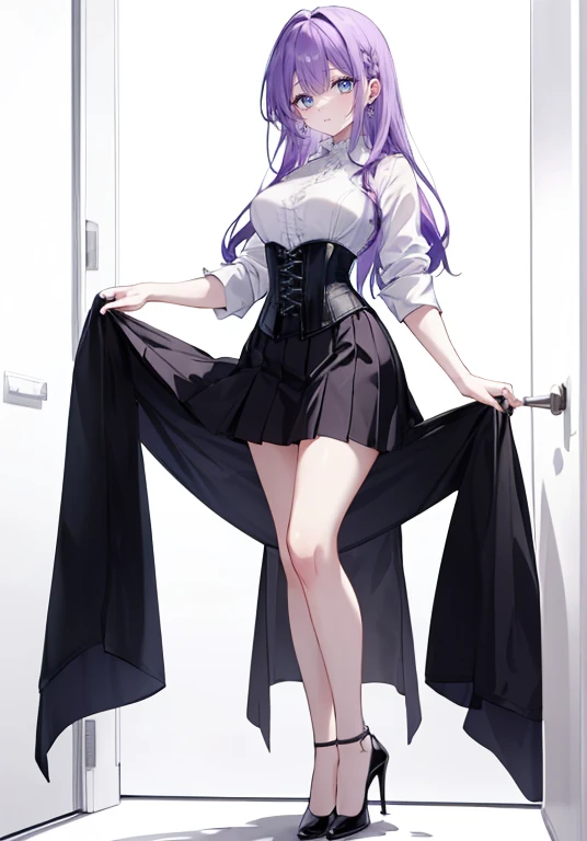 (Best quality: 1.2), 4K Ultra HD, masterpiece: 1.2,
A beautiful woman, 1 girl,
Sexy and excited: 1.1,
Nice hair: 1.1,
Wearing a ,
Drenched white,
Super detailed face,
Lip details: 1.1,
Detailed eye: 1.1,
Double eyelid,
Purple miniskirt,
Black stockings: 1.2,
Stands up,
Full body,
Lesbian.