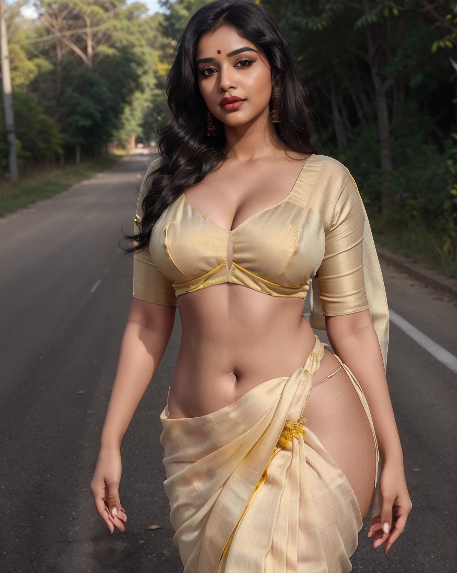 Beautiful young indian woman, wearing a sexy yellow saree, winter, straight, portrait, standing at a city alley, indian old city, very beautiful, traditional beauty, traditional indian clothes, hindu aesthetic, erotic, detailed face, detailed body, oily skin, symmetric face, cute, big breasts, big belly, curvy waist, soft sexy body, long curly hair, masterpiece, 8k, ultra realistic, detailed background, high resolution, god rays, ambient occlusion