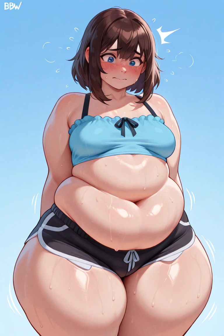 Anime Women, Adult female、1 person、Detailed face、Forehead、amount、Braided Pigtails、Long Hair、Glasses、Sharp eyes、Thick lips、Purple Lipstick、Painted lips、Very fat、Chubby、obesity、obesity顔、Double chin、Cheek、Thick neck、Big Breasts、Very droopy breasts、Thick upper arms、Thick arms、thick fingers、Fat belly、Flabby belly、Flabby bellyの脂肪、Thick legs、Big Ass、Back fat、bulging fat、Huge、Mermaid Swimsuit、Thick pubic hair、Belly hair、Hairy、sweated profusely、Gloss、Ocean