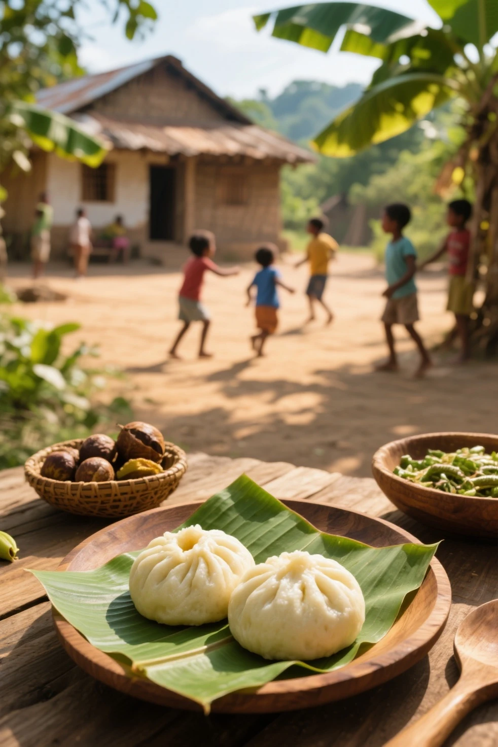 2 boy dressing Zomi Traditional Dress with eating Sticky Rice
